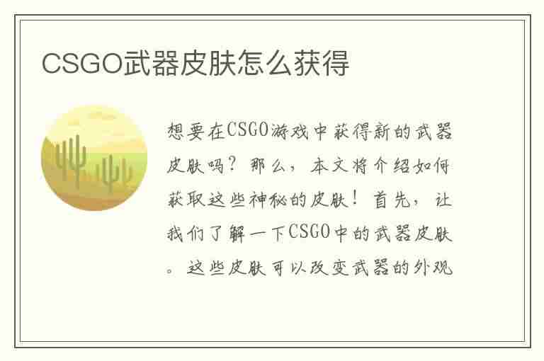 CSGO武器皮肤怎么获得(csgo武器皮肤怎么获得最快)